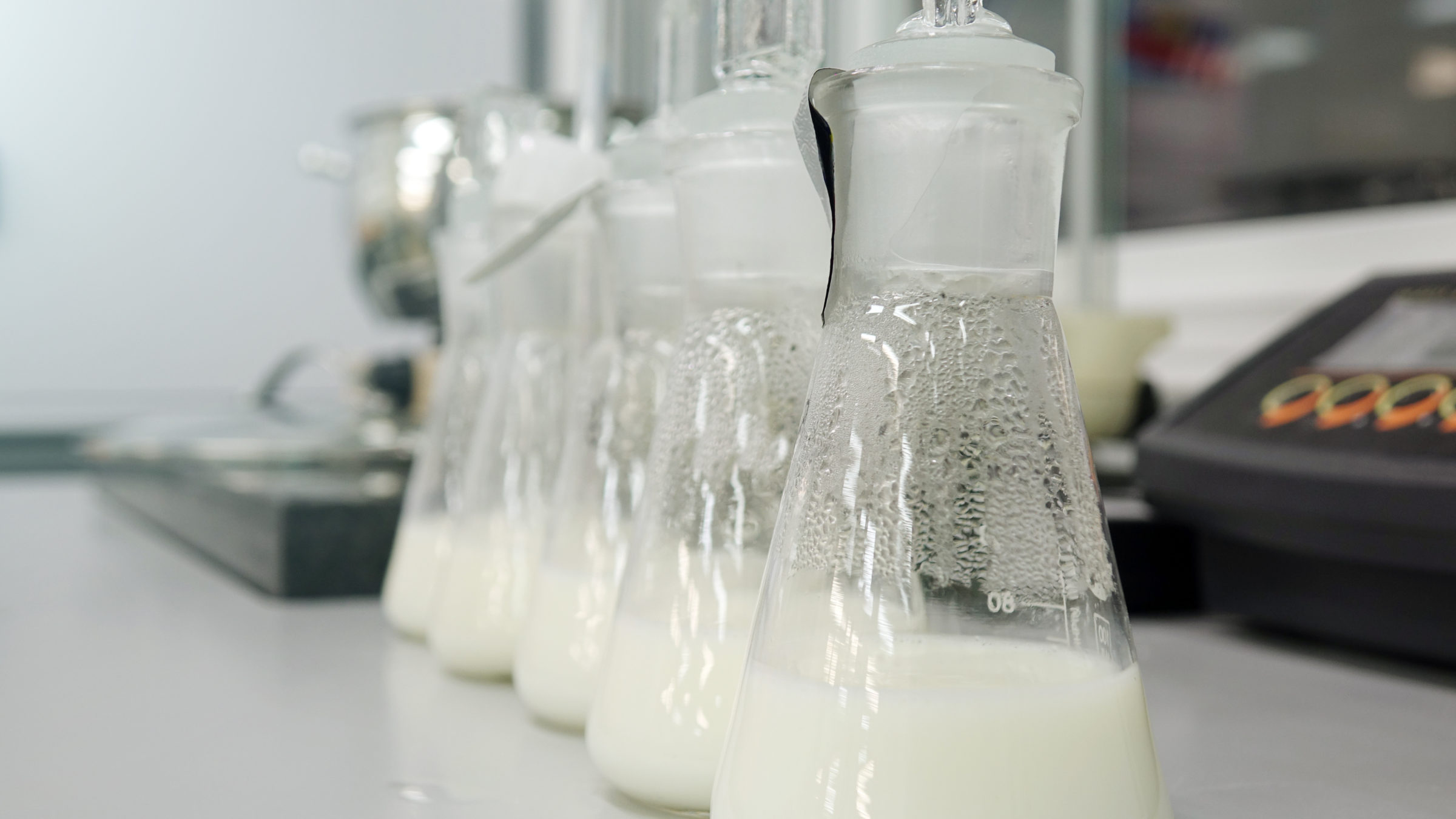 samples of dairy products in the laboratory.